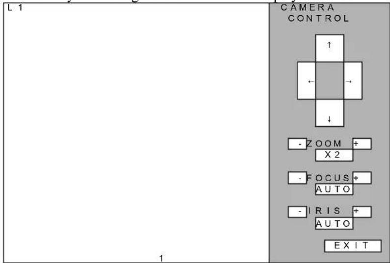 L 1 CAMERA CONTROL ↑ ← → ↓ - ZOOM + X 2 - FOCUS + AUTO - IRIS + AUTO EXIT 1