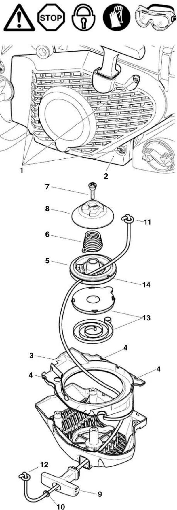 Technical diagram of a car air conditioner system with numbered components and safety warning icons