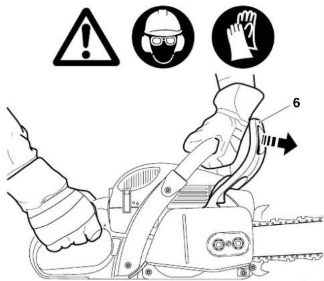 Diagram illustrating a chain drive mechanism with warning symbols and labeled parts