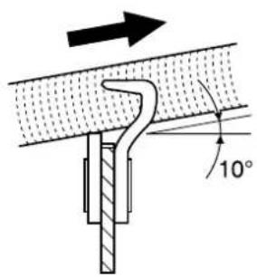 Technical diagram showing a mechanical joint with an arrow indicating direction and a 10° angle标注.