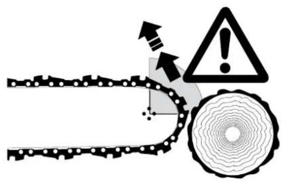 Diagram illustrating a mechanical or industrial process with chains, a warning symbol, and a circular gear-like structure.