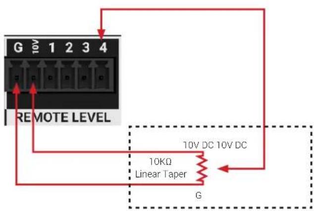 G 1 2 3 4 REMOTE LEVEL 10V DC 10V DC 10KΩ Linear Taper G