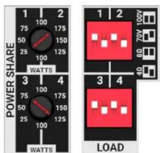 POWER SHARE WATTS 1 2 75 100 175 50 150 25 125 100 3 4 75 100 175 50 150 25 125 100 WATTS 1 2 70V 100V 8D 40 3 4 LOAD