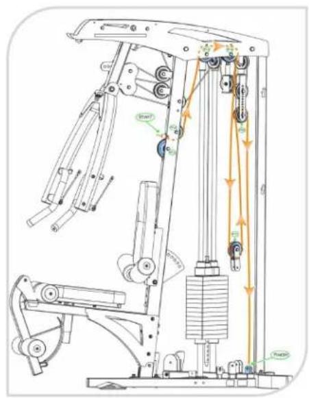 Technical diagram of a mechanical lifting device with labeled components and directional arrows indicating motion or force vectors.