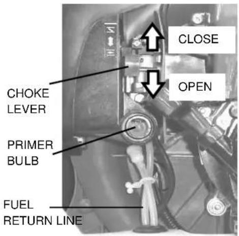 CLOSE OPEN CHOKE LEVER PRIMER BULB FUEL RETURN LINE