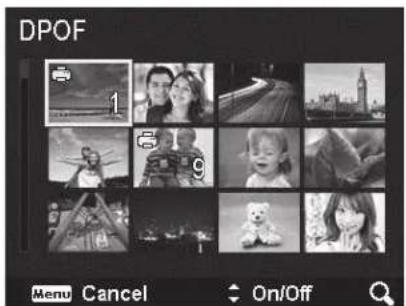 DPOF 1 Menu Cancel On/Off