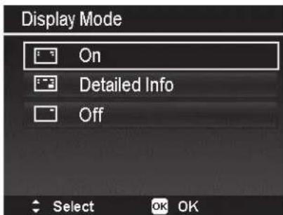 Display Mode On Detailed Info Off Select OK OK