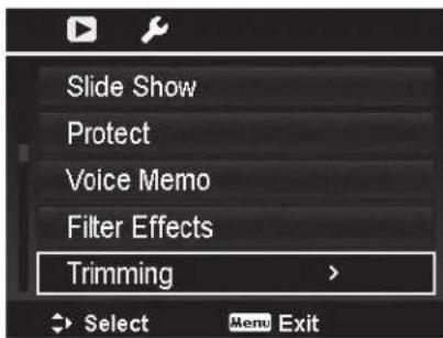 Slide Show Protect Voice Memo Filter Effects Trimming Select Menu Exit