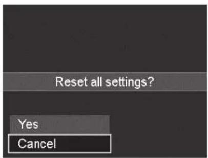 Reset all settings? Yes Cancel