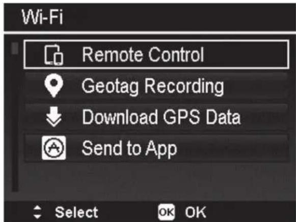 Wi-Fi Remote Control Geotag Recording Download GPS Data Send to App Select OK OK
