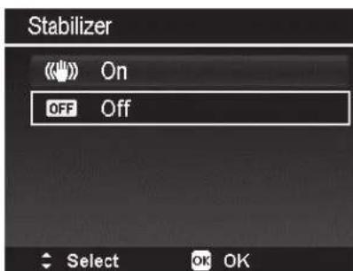 Stabilizer On OFF Off Select OK OK