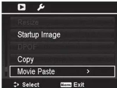 Resize Startup Image DPOF Copy Movie Paste Select Menu Exit