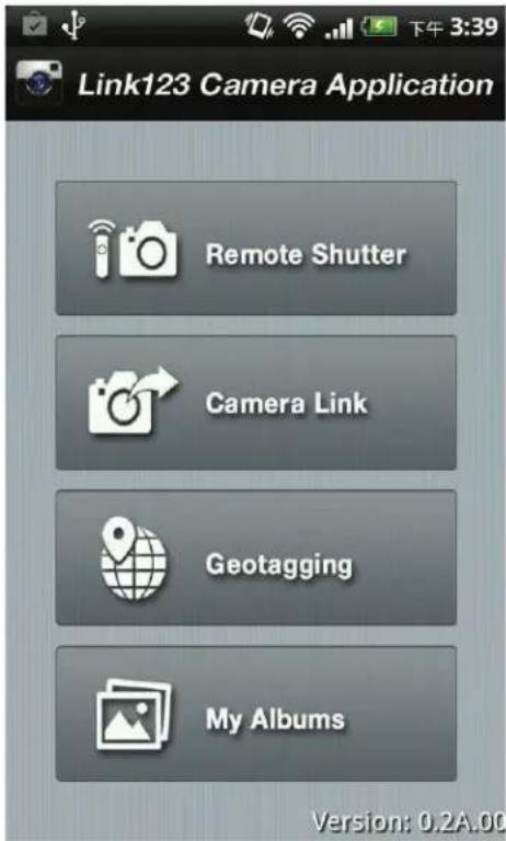 Link123 Camera Application Remote Shutter Camera Link Geotagging My Albums Version: 0.2A.00