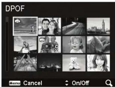 DPOF Menu Cancel On/Off