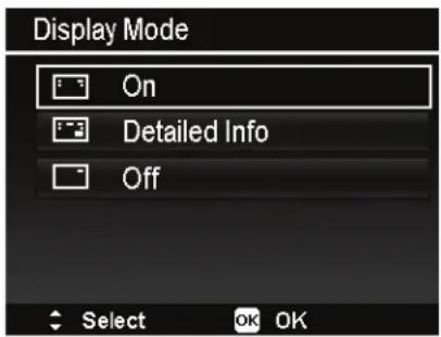 Display Mode On Detailed Info Off Select OK OK