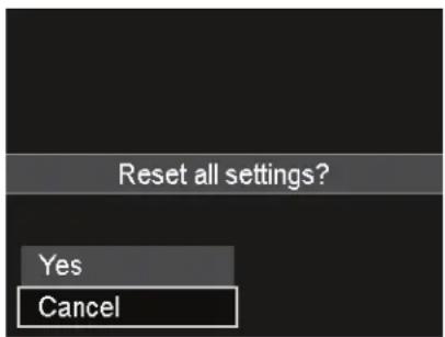 Reset all settings? Yes Cancel