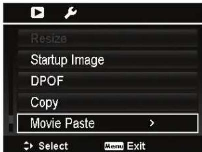 Resize Startup Image DPOF Copy Movie Paste Select Menu Exit