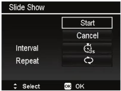 Slide Show Start Cancel Interval Repeat Select OK OK