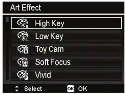 Art Effect High Key Low Key Toy Cam Soft Focus Vivid Select OK OK
