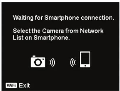 Waiting for Smartphone connection. Select the Camera from Network List on Smartphone. WiFi Exit