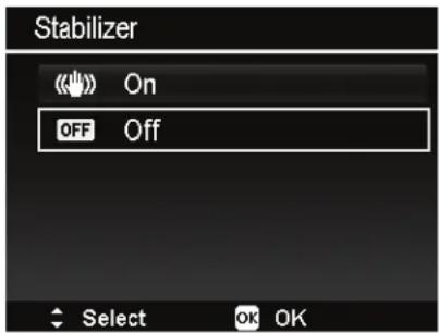 Stabilizer On OFF Off Select OK OK