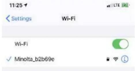 11:25 Settings Wi-Fi Wi-Fi ✓ Minolta_b2b69e