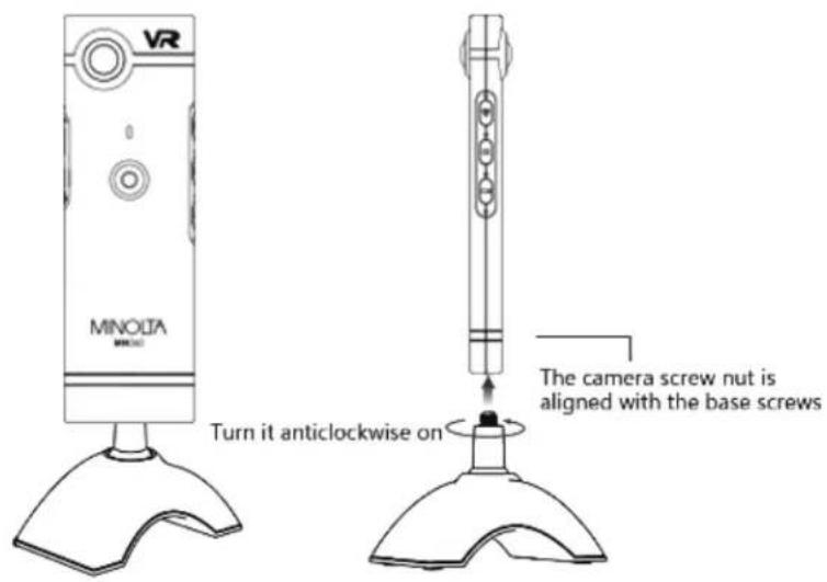 VR MINOLTA Turn it anticlockwise on The camera screw nut is aligned with the base screws