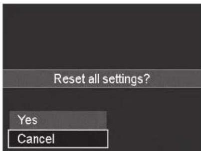 Reset all settings? Yes Cancel