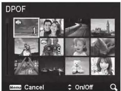 DPOF 1 Menu Cancel On/Off