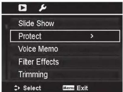 Slide Show Protect > Voice Memo Filter Effects Trimming Select Menu Exit