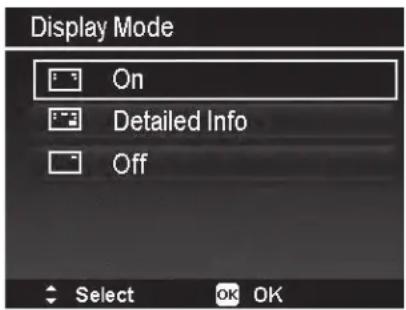 Display Mode On Detailed Info Off Select OK OK