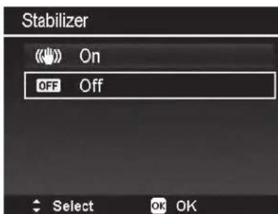 Stabilizer On OFF Off Select OK OK