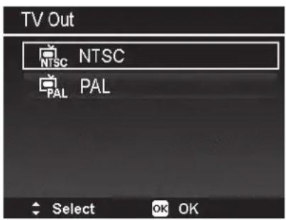 TV Out NTSC NTSC PAL PAL Select OK OK