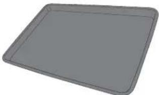 3D rendering of a gray rectangular baking tray (no text or symbols)