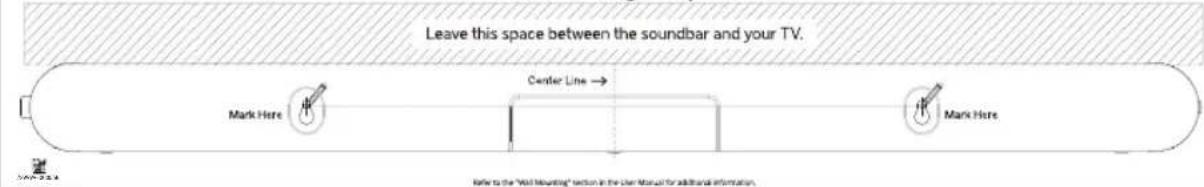 Leave this space between the soundbar and your TV. Mark Here Center Line → Mark Here Refer to the "Wall Mounting" section in the User Manual for additional information.