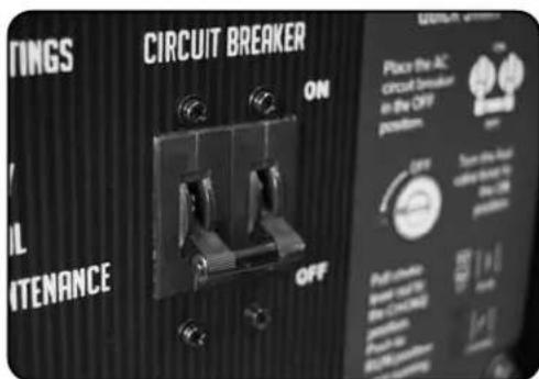 TINGS CIRCUIT BREAKER ON OFF Plect the AC circuit breaker in the OFF position on Buses on Turn the bus cled above to DC/DCB position Full chokes: bnew out to RR CONCRE position push up RCC power on [1] [2]