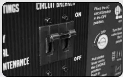 TINGS CIRCUIT BREAKER ON Place the AC circuit breaker in the OFF position OFF Turn the 1 value lower the 1 power Pull choke lower out to the CHOCIE position Push to INTENANCE OFF