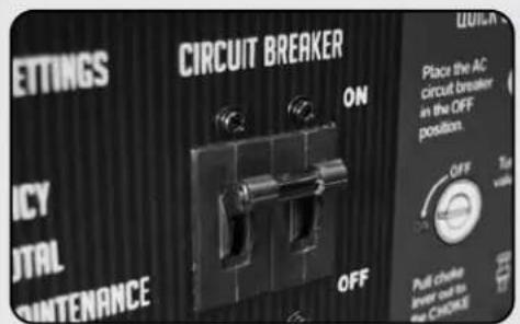 CIRCUIT BREAKER ON LUX/R Place the AC circuit breaker in the OFF position. OFF 30A value Pull choke over out to the CHOKE