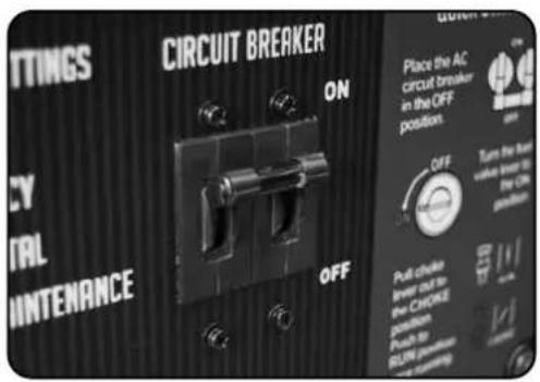 TITINGS CIRCUIT BREAKER ON OFF CIVY FINAL INTENANCE Place the AC circuit breaker in the OFF position. OFF Turn the Rau value lower to the Cire condition. Pull choke lower cut to the CHoke position Push for RELIVE protection on the right.