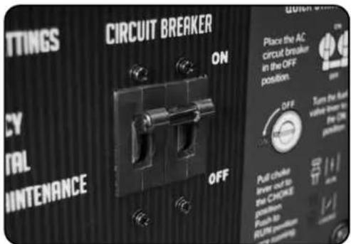 CIRCUIT BREAKER ON OFF Place the AC circuit breaker in the OFF position. OFF Turn the AC value lower to the ON position. Pull choke lower out to the CHERE position. Funch up FULL position on ramp