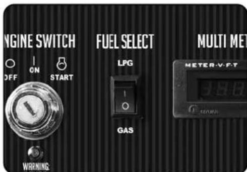 ENGINE SWITCH OFF ON START WARNING FUEL SELECT LPG GAS MULTI MET METER-V-FT 100A