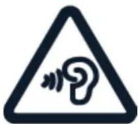 Warning sign with sound wave icon inside triangle, indicating alert or notification