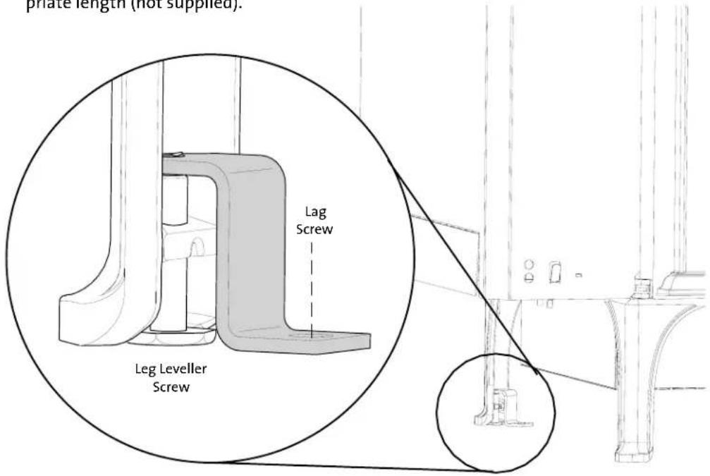 plate length (not supplied). Lag Screw Leg Leveller Screw