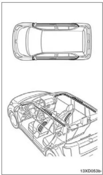 Technical line drawings of a car showing top and side views (no text or symbols)