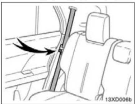 Diagram of a car seatbelt mechanism inside the dashboard, showing directional arrow and label (no text or symbols on diagram itself)