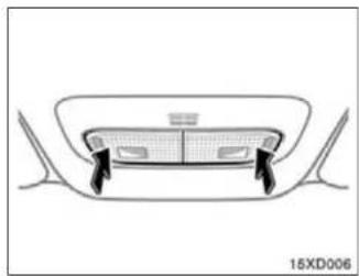 Top-down line drawing of a car's front view showing dashboard and seat structure (no text or symbols)
