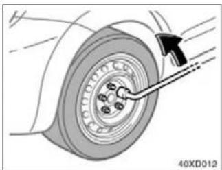 Mechanical diagram showing a wheel with four pins and an arrow indicating rotation (no text or symbols)