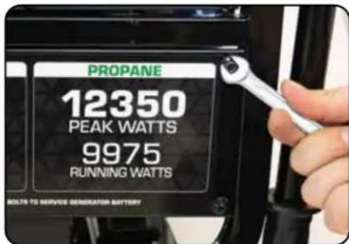 PROpane 12350 PEAK WATTS 9975 RUNNING WATTS BOLTLE TO SERVICE GENERATOR BATTERY