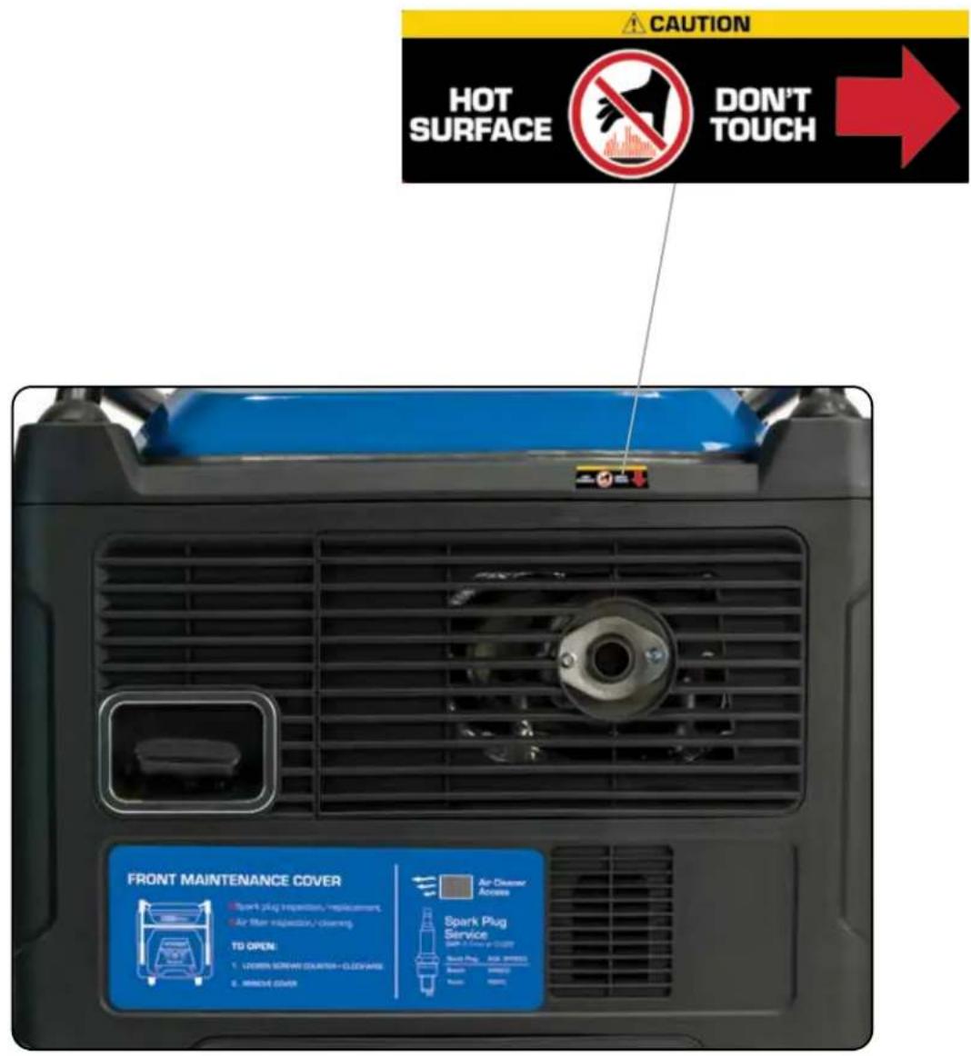CAUTION HOT SURFACE DON'T TOUCH FRONT MAINTENANCE COVER Spark plug Inspection, Replacement, Air filter inspection, Clearing TO OPEN: 1. SCREEN SPLIT COURT - CLOTHING 2. MINDLE COVER Air Cleaner Access Spark Plug Service AIR PLUG (LPG) (100%) Air Plug (LPG) (100%) Air Plug (LPG) (100%) Air Plug (LPG) (100%)