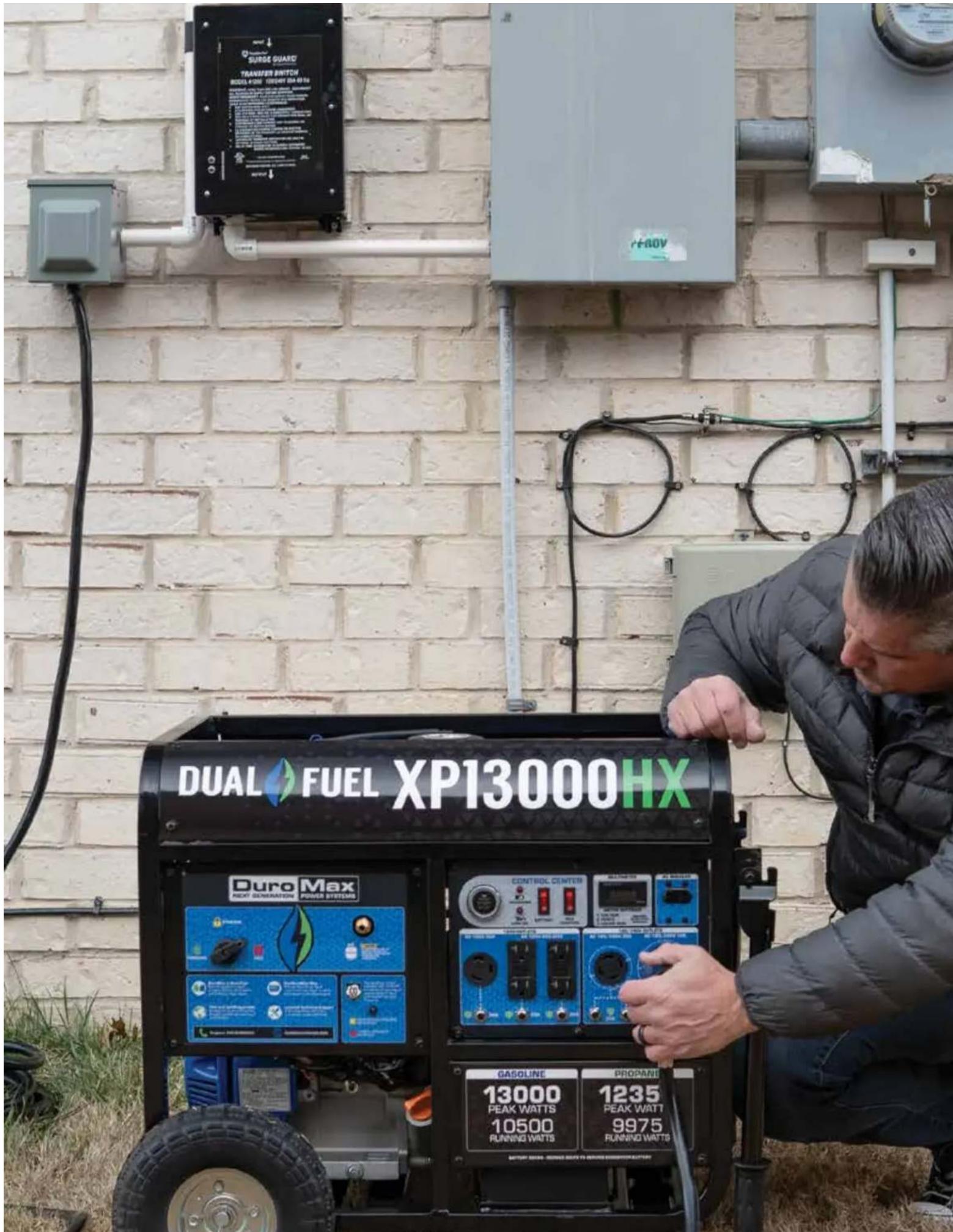 DUAL FUEL XP13000HX Duro Max NEW GENERATION POWER SYSTEM CONTROL CENTER GASOLINE PROpane 13000 PEAK WATTS 1235 PEAK WATT 10500 RUNNING WATTS 9975 RUNNING WATTS